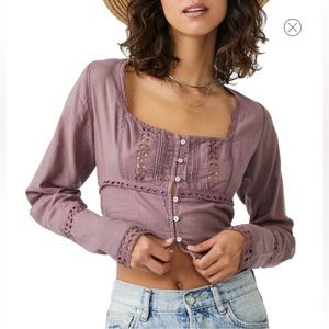 NWT FREE PEOPLE Joi Eyelet Crop Blouse